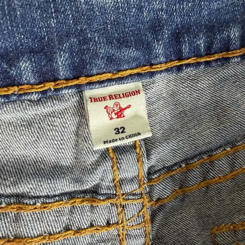 True Religion Mens Ricky Relaxed Straight Leg Super T 32x32 Blue Missing Button